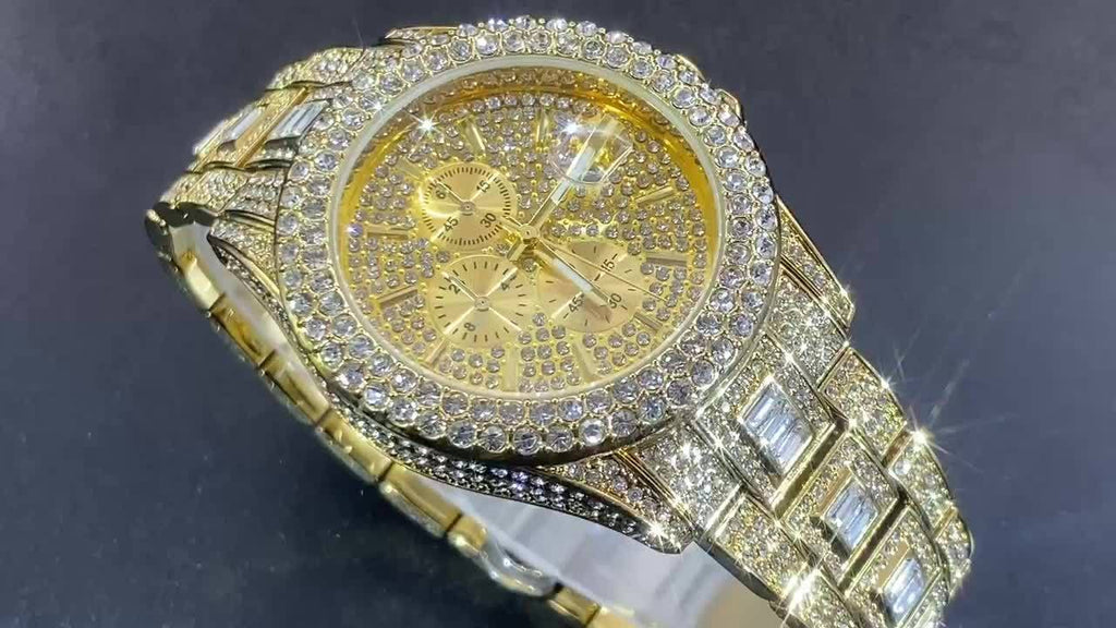 New Luxury Men'S Watch Automatic Date Fashion Waterproof Quartz Watch Men'S Hip Hop Iced Water Rhinestone Women'S Party Watch
