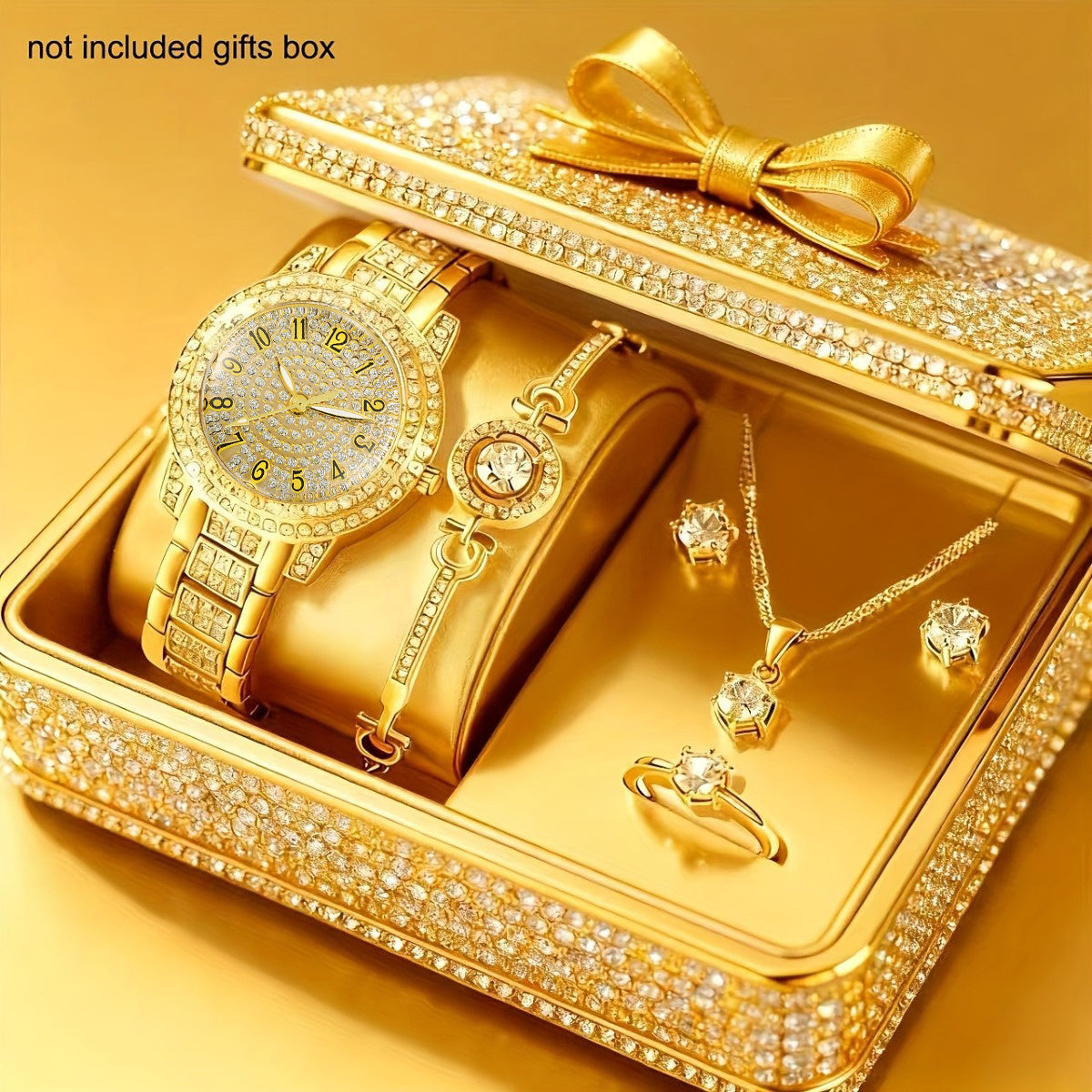 6pcs/set Watches for Women, Luxury Jewelry Set with 5pcs - Bracelet, Necklace, Earrings, Ring Jewelry for Women Set, Elegant Womens Watches, Valentine's Day Birthday Gifts for Women, Reloj De Mujer, Watches for Women, No Boxes.