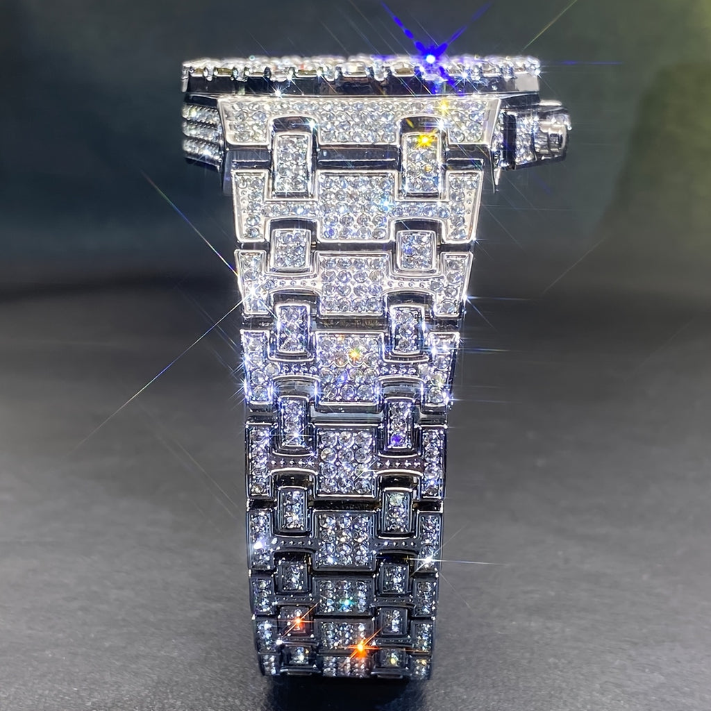 MISS FOX Premium Rhinestone Quartz Timepiece for Both Genders - Openwork Dual Layer Face, Luminous Hands, Metal Casing
