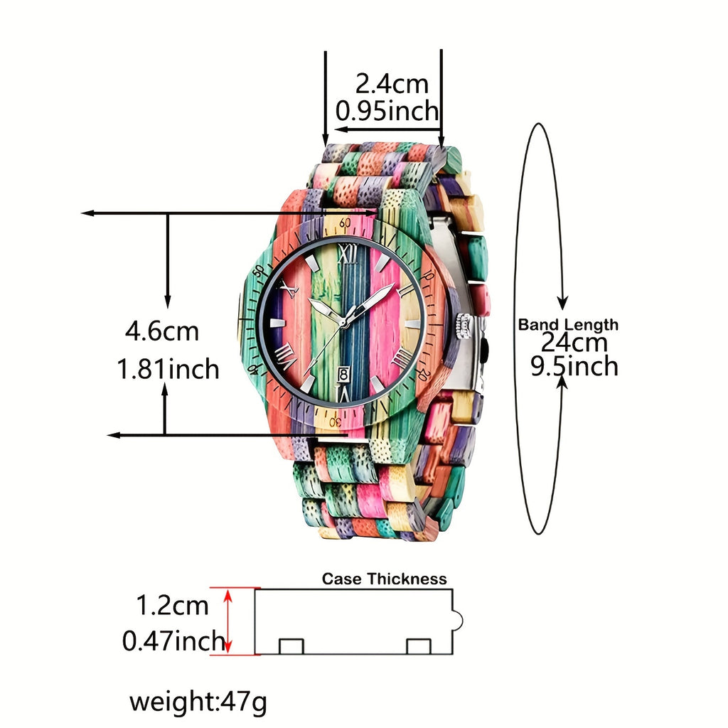 LeeEv Light Weight Classic Wooden Watches For Men Handmade Colorful Bamboo Engraved Wood Watch Analog Quartz Men's Wooden Watch Gift