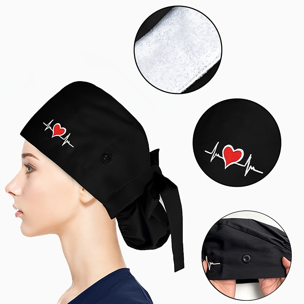 6pcs Adjustable Scrub Caps for Women - Professional Nursing Working Hat with Heart, Lightweight And Breathable, Ponytail Holder, Ideal for Nurses & Doctors