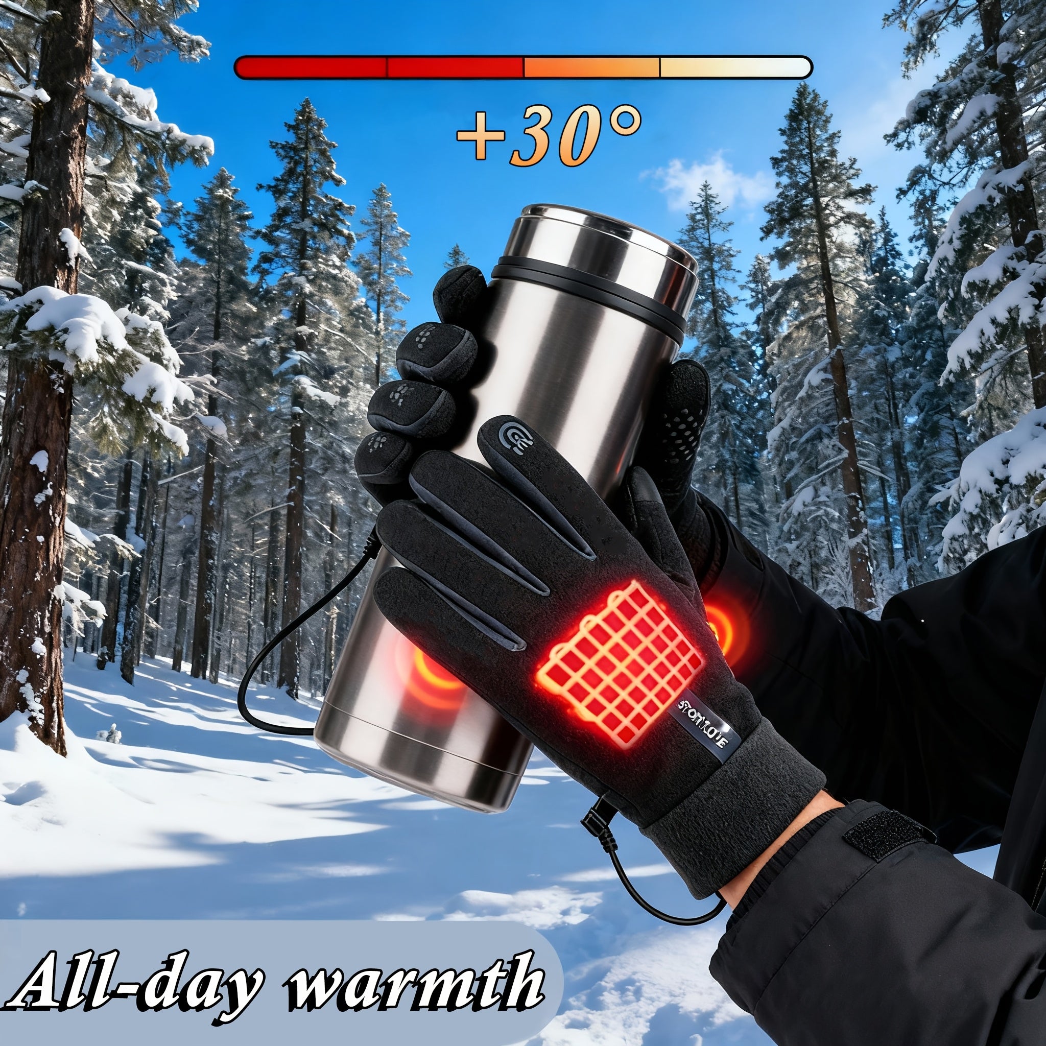 Constant Temperature USB Heated Gloves, Compatible with 5-Touch Screens, Hand Washable, Made of Polyester Fabric, Intelligent Temperature Control, Winter Warm, Unisex Outdoor Cycling Gloves, Warm Gloves, Christmas Holiday Gift