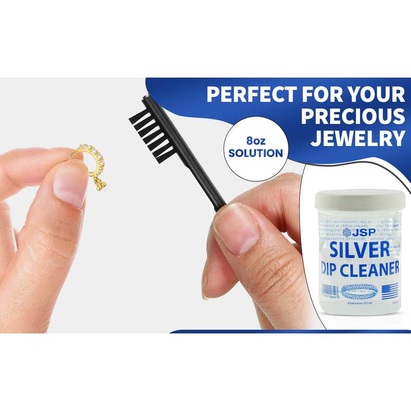 Sterling & Silver Dip Cleaner Tarnish Remover 925 Jewelry Cleaning Solution 8oz JSP