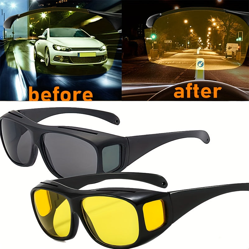2pcs set, and night vision driving glasses, surround view glasses, anti glare for men and women, high-definition daytime night vision glasses, driving sports surround view glasses