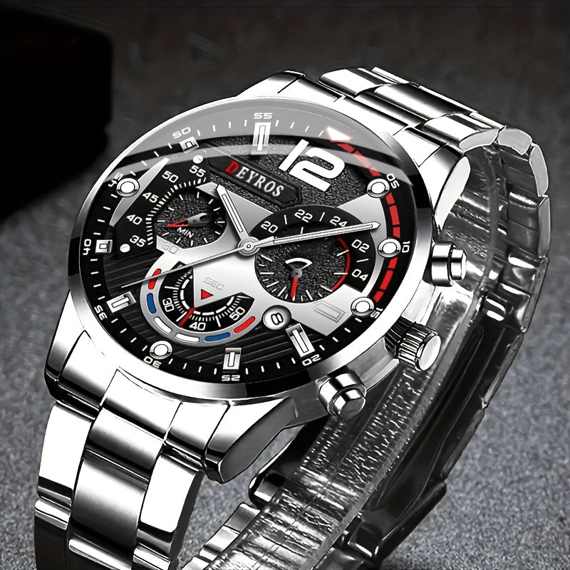 3pcs Men's Watch and Matching Necklace/Bracelet Combo - Luxury Analog Quartz Wristwatch with Matching, Elegant & Matching for Daily Wear, Gifts for Him (, Anniversary, Thanksgiving) - Stylish Complete