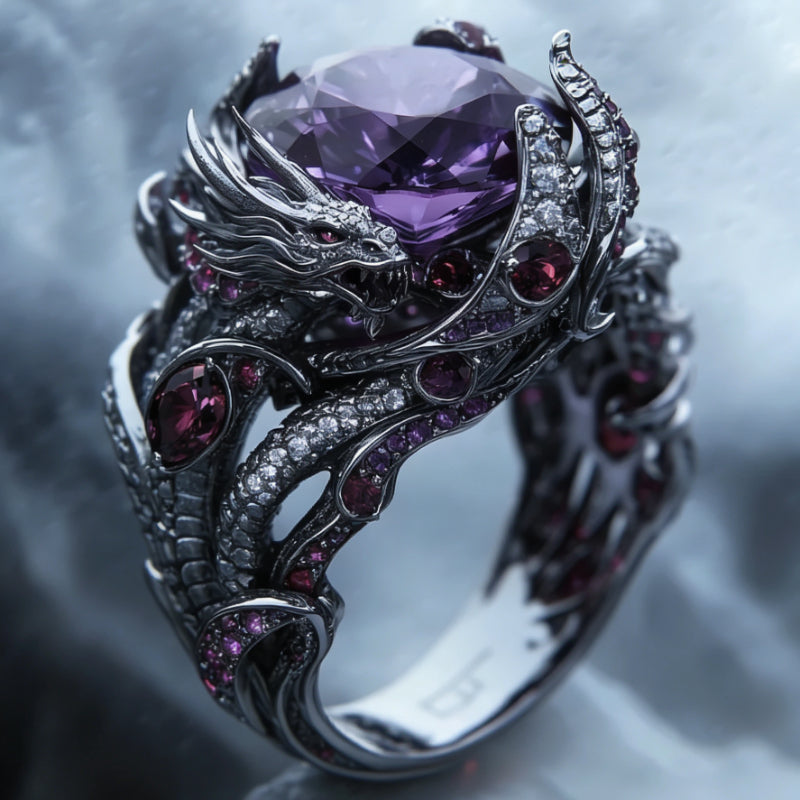 925 Sterling Silvery Men's Dragon Ring, Gothic Jewelry Heavy Metal Ring, Set with Luxurious 5A 5A Cubic Zirconiaia, Suitable for Daily Wear and Party/birthday/Halloween Gifts/anniversary Christmas Gifts