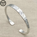 Sterling Silver Hammer Bracelet - Simple and Shiny Corrugated Open Bracelet, Thick and Strong 925 Silver, Handmade Gift for Her, Mother, Girlfriend, Birthday, Anniversary, Halloween, Valentine's Day, Christmas
