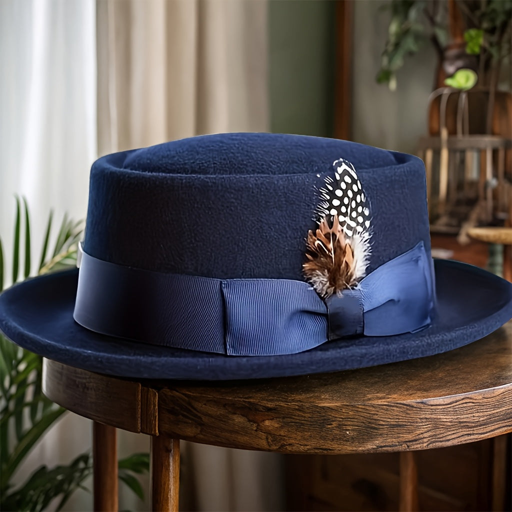 Premium Cashmere Wool Felt Hat - Suitable for Formal Parties, Christmas Gifts, Fedora Hats for Men, Weddings, Jazz Hats, Holiday Parties, Men's and Women's Top Hats, Autumn/winter Wide-brim Cashmere Wool Felt Hats, Exquisite Satin Bow Decoration.