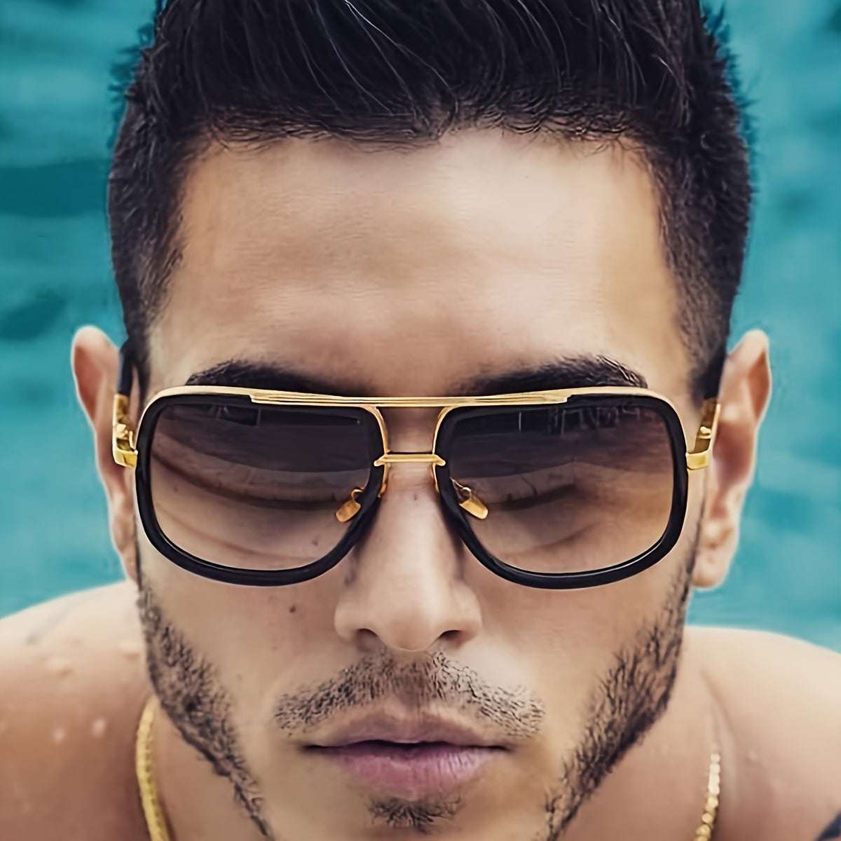 Men'S Fashionable Double-Beam Frame Glasses - Classic Style with Golden Decoration, Suitable for And Gatherings. Additions | Classic Style Glasses | Decorative Lenses