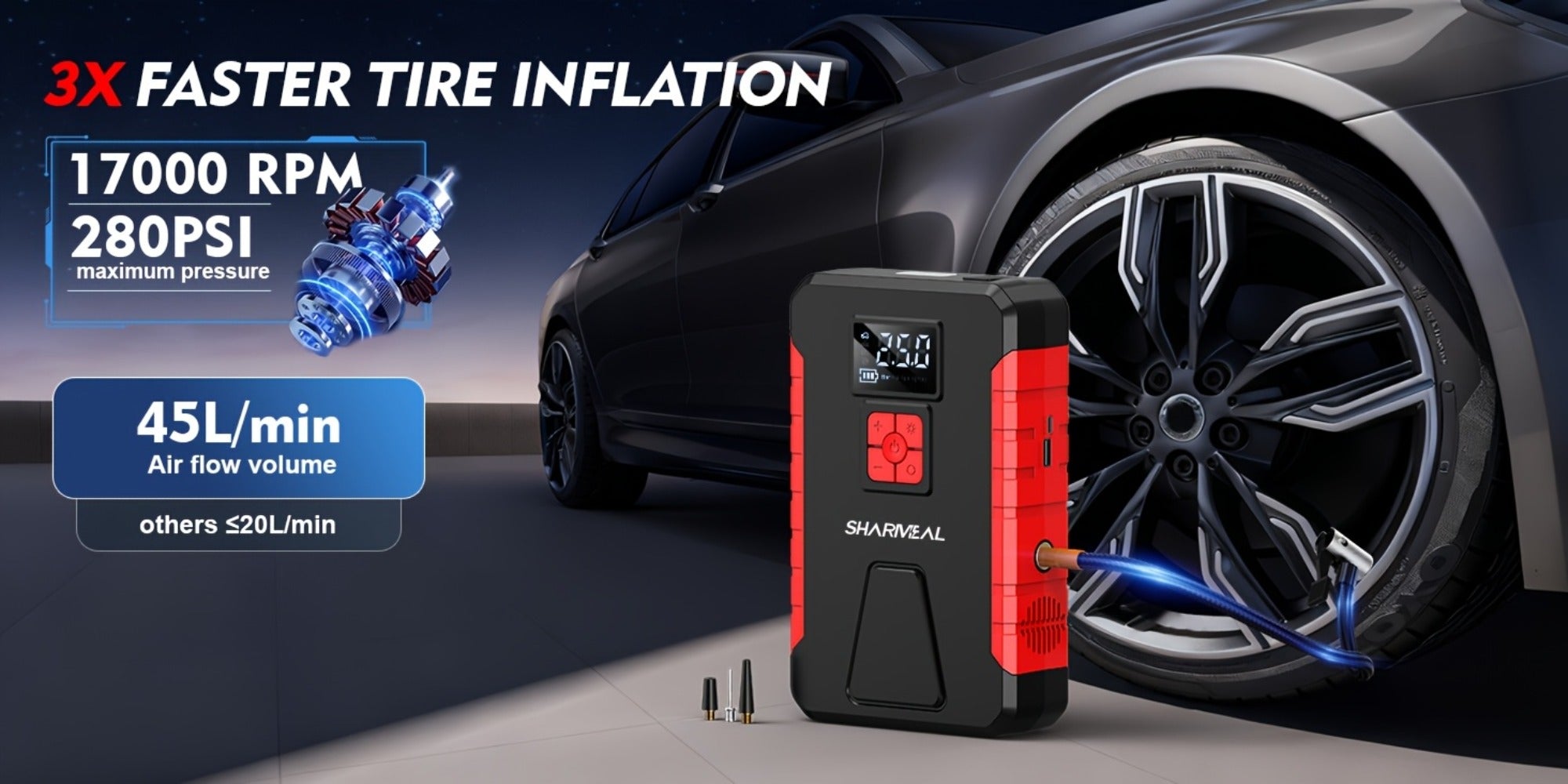 [Portable Jump Starter] 15000A-19000A Peak 350PSI 12V 17-in-1 Portable Jump Starter with Air Compressor Jump Starter, Car Battery Charger, Car Jump Starter with Air Compressor, Jump Starter Para, Car Accessories Tools, LED Light, Battery Charger, Cart Bat