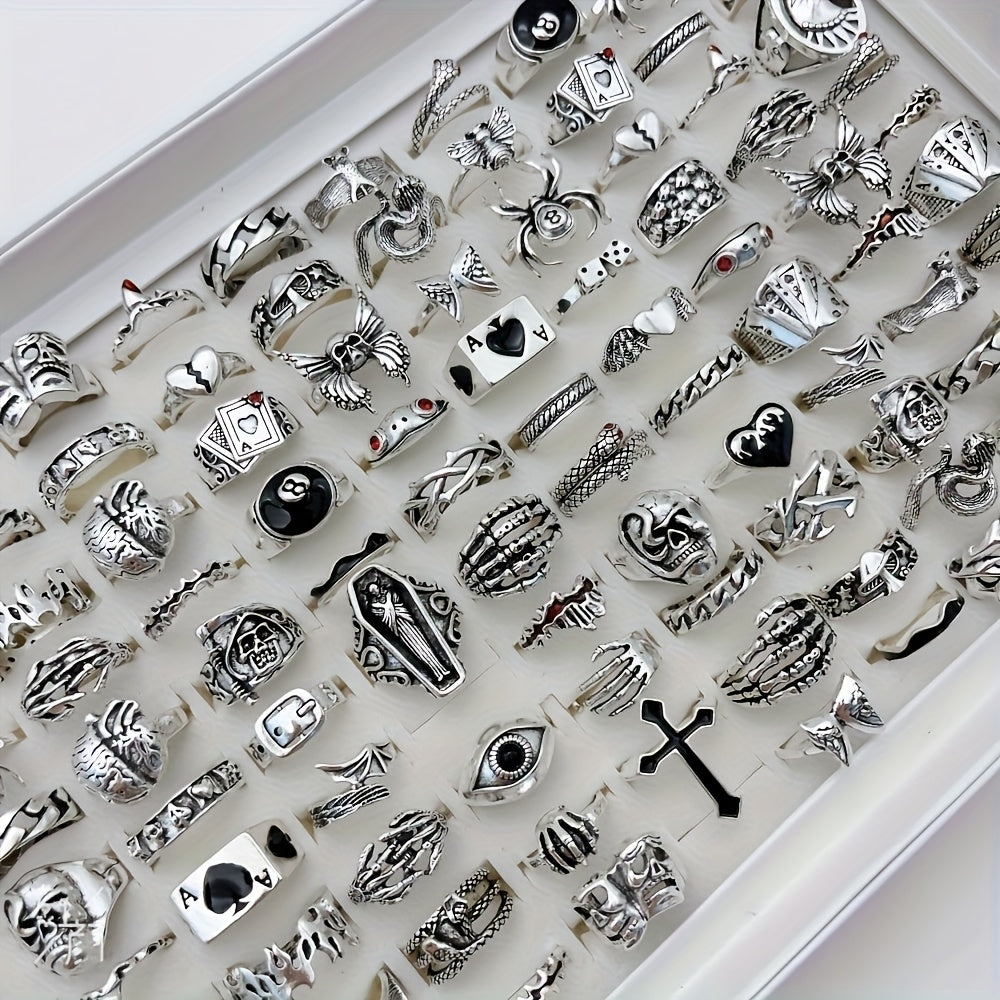 [24pcs Punk Ring Set] 24pcs Random Retro Punk Ring Set, Dark Style Spider Skull Cross Jewelry, Suitable for Daily And Party Wear, Trendy Accessories