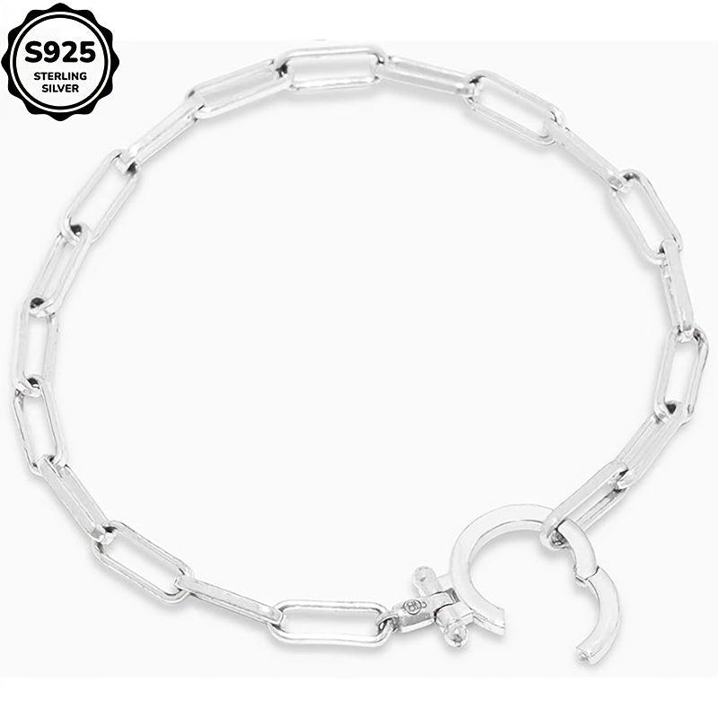 925 Sterling Silver Women's Parker Link Bracelet, Paper Clip Chain, Iconic Buckle, Elegant and Luxurious. Perfect for Daily Gifts for Wives, Family, and Friends - Parties