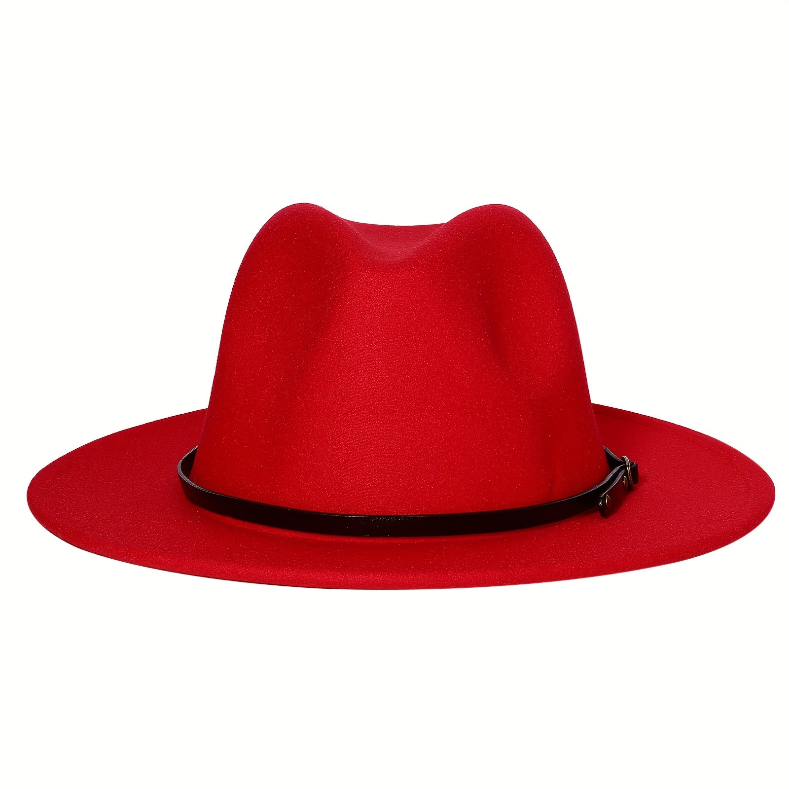 Classic Felt Panama Hat with Belt Buckle - Women's Men's Wide Brim Fedora Hat Trilby Cap
