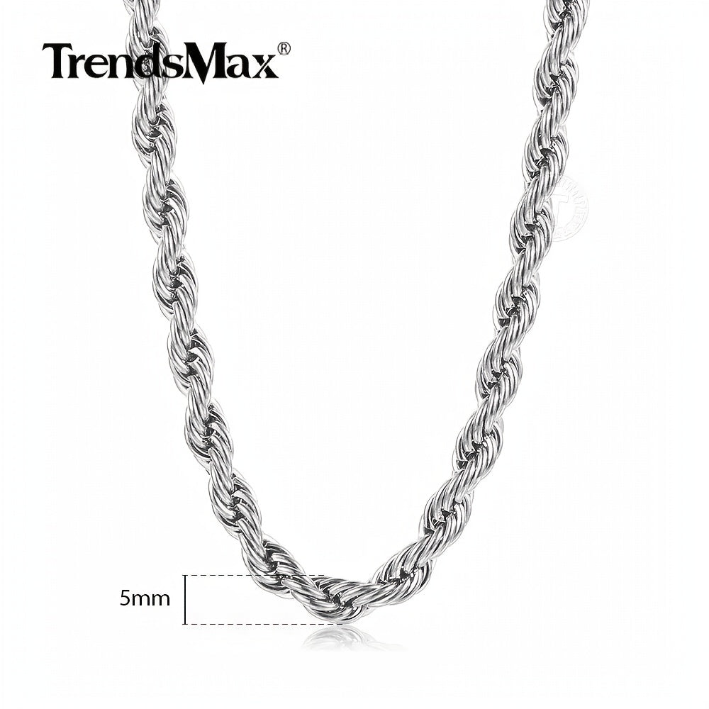 3/5/7mm Stainless Steel Rope Chain Necklace for Men & Women - 16-30 Inch Durable Unisex Jewelry Gift for Valentine's Day, Father's Day, Mardi Gras - Everyday & Party Wear, Year-Round Versatile Accessory