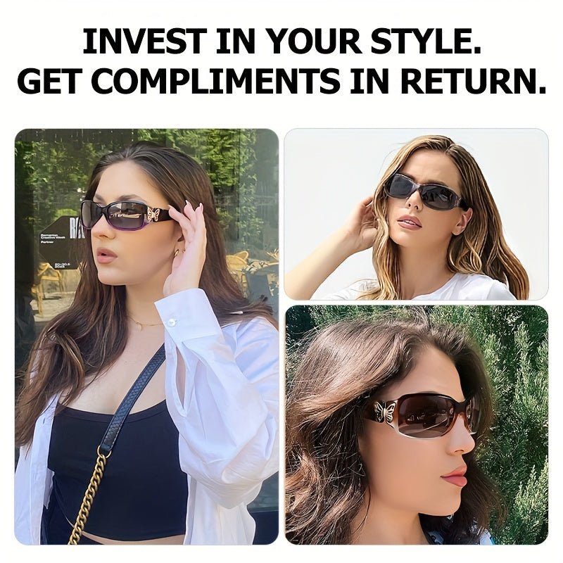 Fashion Glasses for Women Polarized Protection Wrap Around Glasses Trendy Butterfly Decor Fashion Accessories