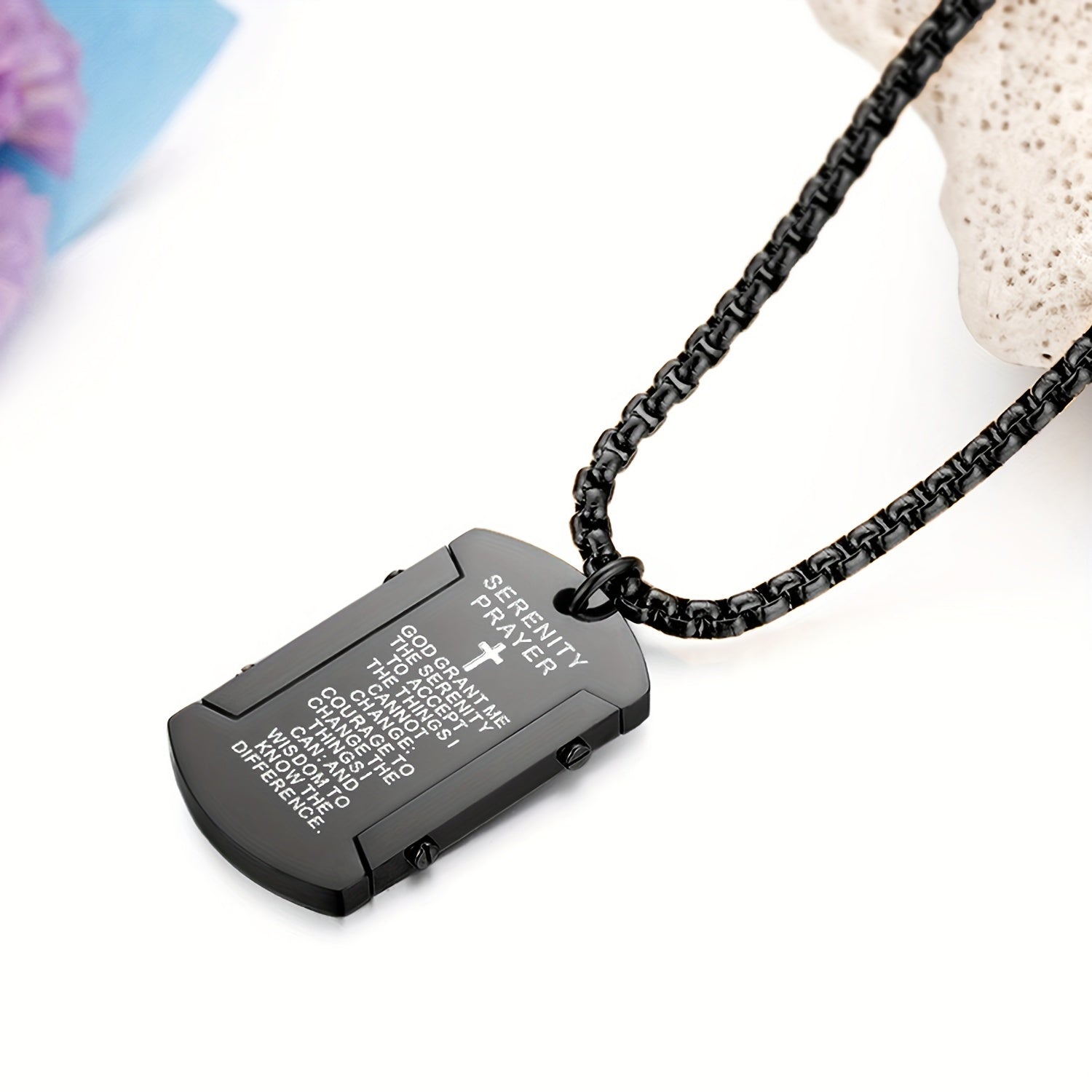 Flongo Stainless Steel English Bible Verse Prayer Dog Tag Cross Pendant Necklace Chain 22" for Men
