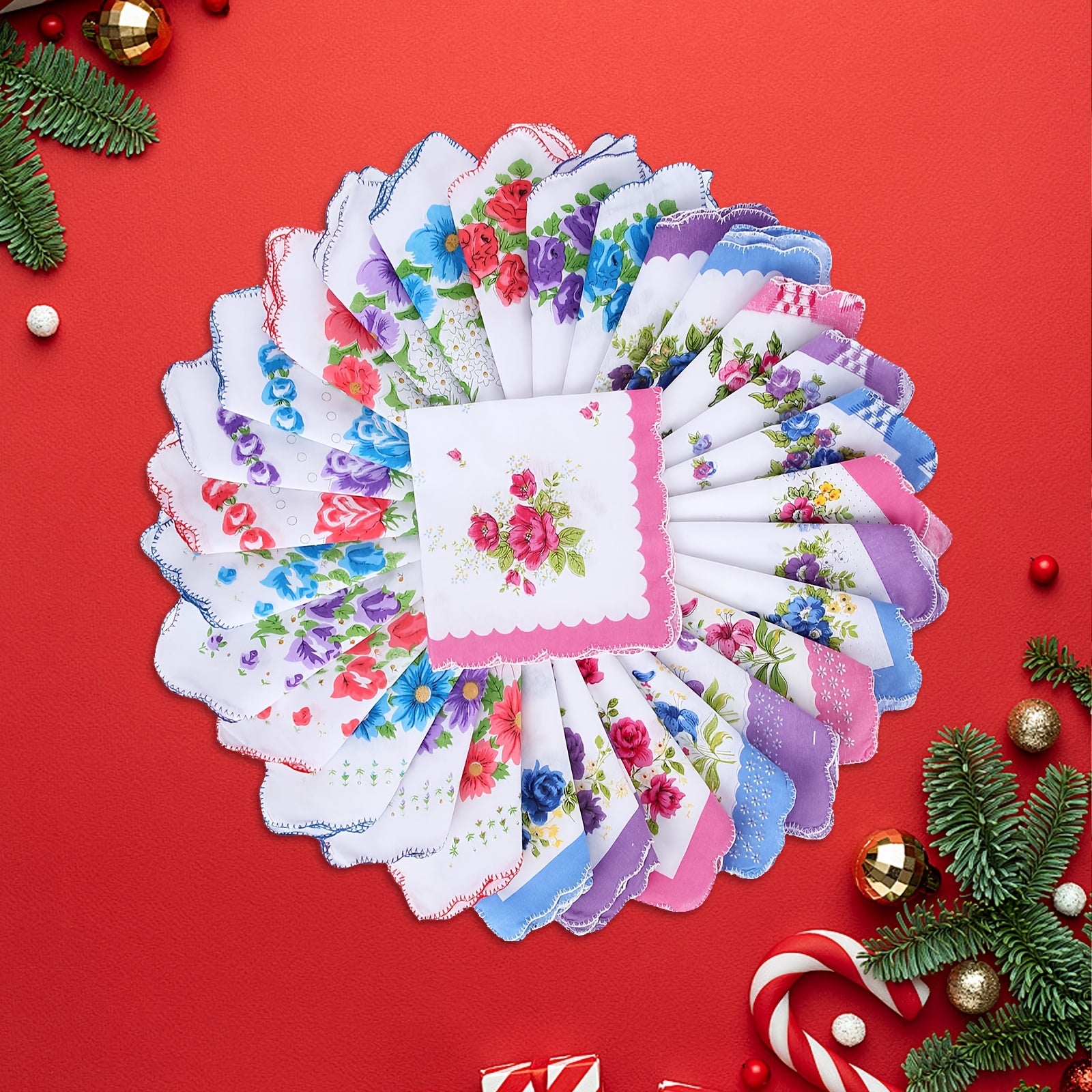 30pcs Womens Floral Print Handkerchiefs Vintage Soft Handkerchiefs Bulk