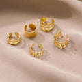 [Ear Cuffs Set] 5 Pack - Golden/Silvery Ear Cuffs Set for Women, Non-Piercing, Hypoallergenic Clip-On Cartilage Earrings