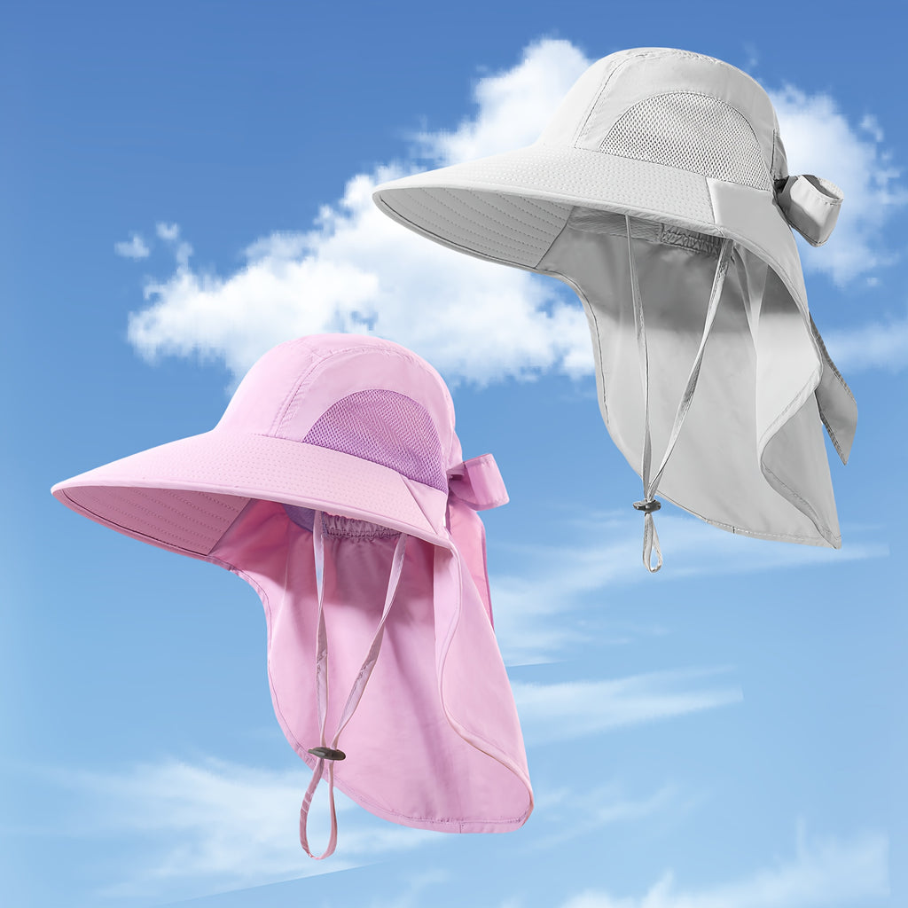[Foldable Sun Hats] 2pcs Women's Foldable Sun Hats, High Quality Wide Brim Bucket Hat with Neck Cover, Suitable for Summer Beach, Fishing And Hiking