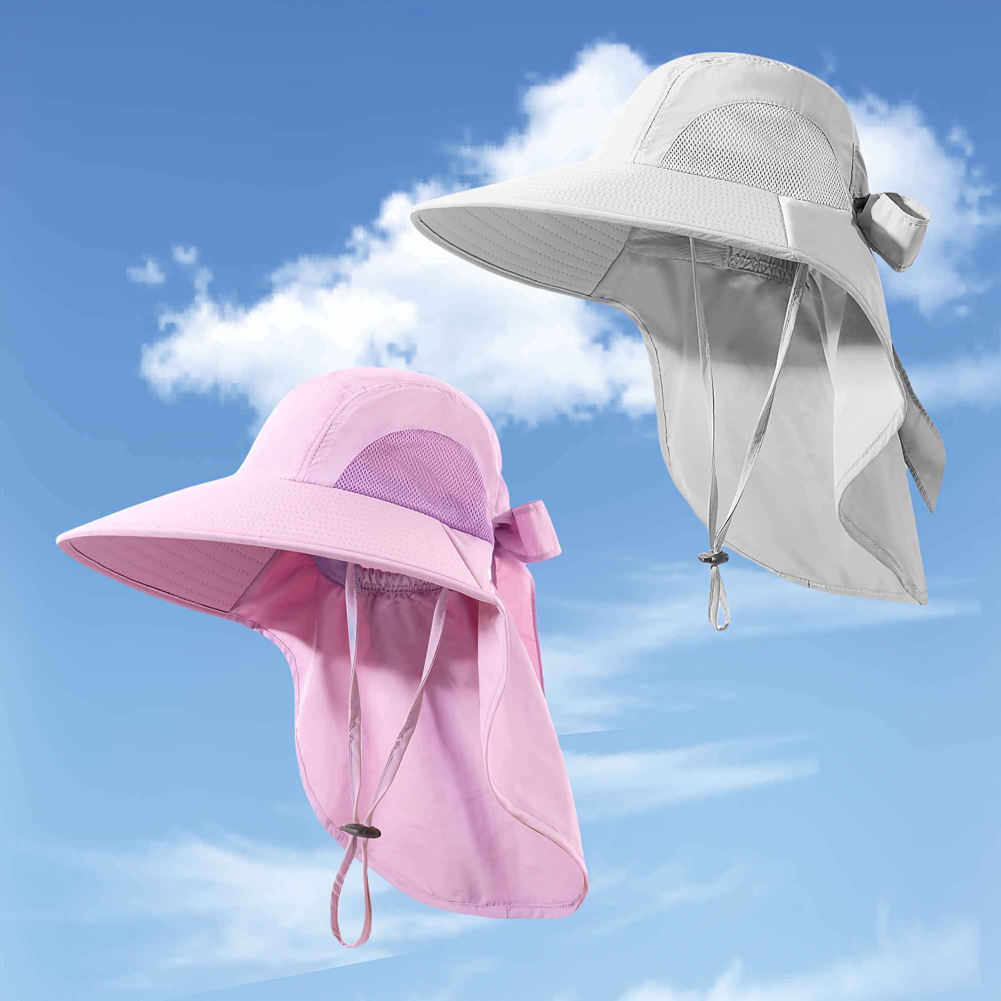 [Foldable Sun Hats] 2pcs Women's Foldable Sun Hats, High Quality Wide Brim Bucket Hat with Neck Cover, Suitable for Summer Beach, Fishing And Hiking