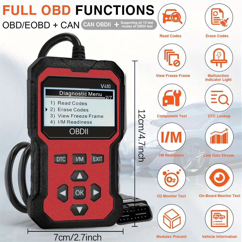 Advanced OBD II Scanner for Car Engine Fault Codes - CAN Diagnostic Tool with Freeze Frame & I/M Monitor, 9 Protocols, 6 Languages, Direct OBDII Connection, Compatible with 1996+ US/EU/Asian Vehicles, Vehicle Maintenance, Ergonomic Design, Easytouse Butto