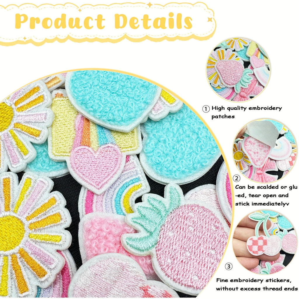 27pcs Set of Adorable Pink Sun And Rainbow Fabric Patches for Ironing, Featuring Retro Embroidery. Perfect for Crafts, These Decorative Stickers Are Ideal for Clothing, Jeans, Backpacks, Denim Jackets, Dresses, And Hats