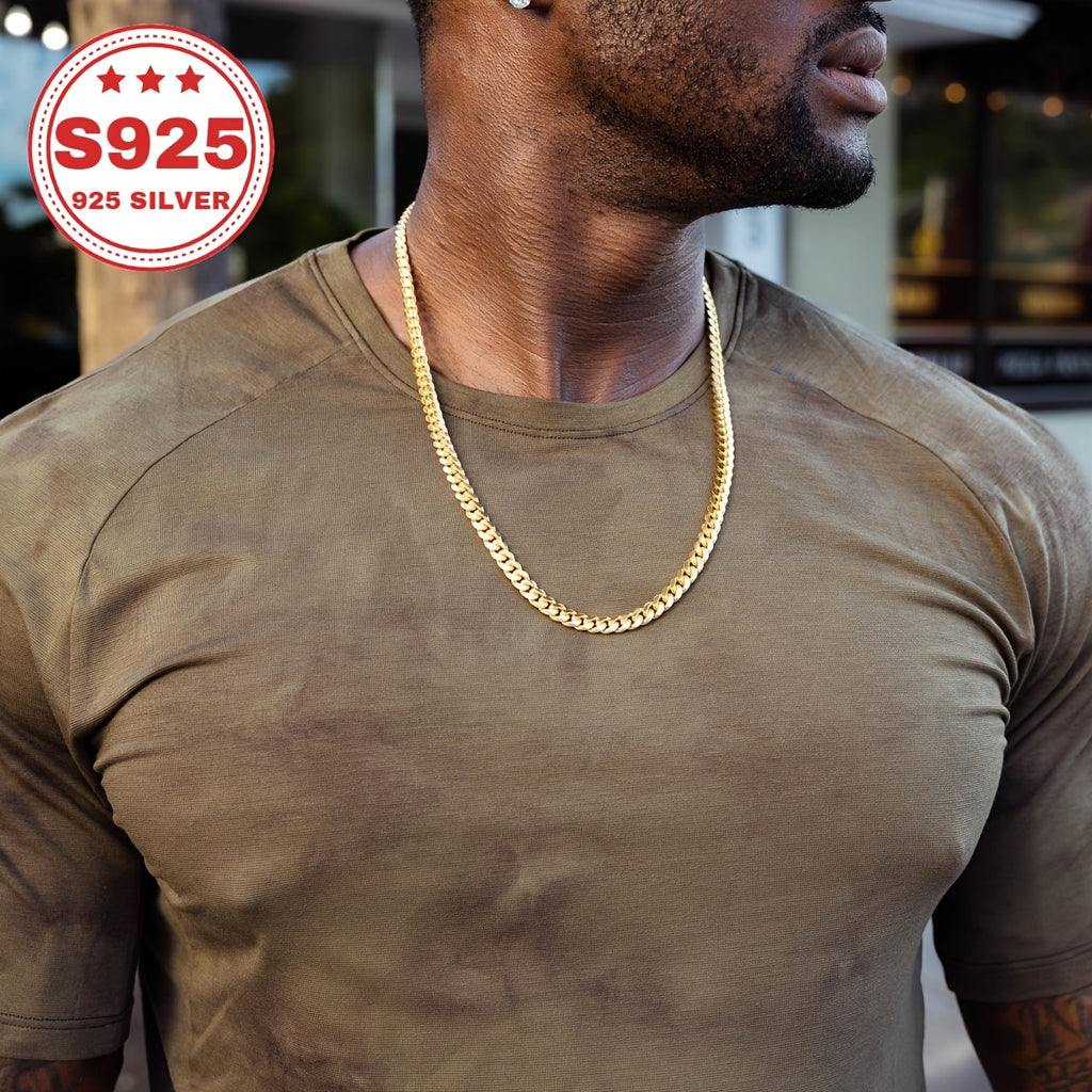Hot Seller: 925 Sterling Silver Cuban Necklace, 9Mm Cuban Chain, Suitable for Both Men And Women. A Trendy Must-Have, Classic And Versatile, This Stylish, Made-In-China, High-End Necklace Makes a Great Gift