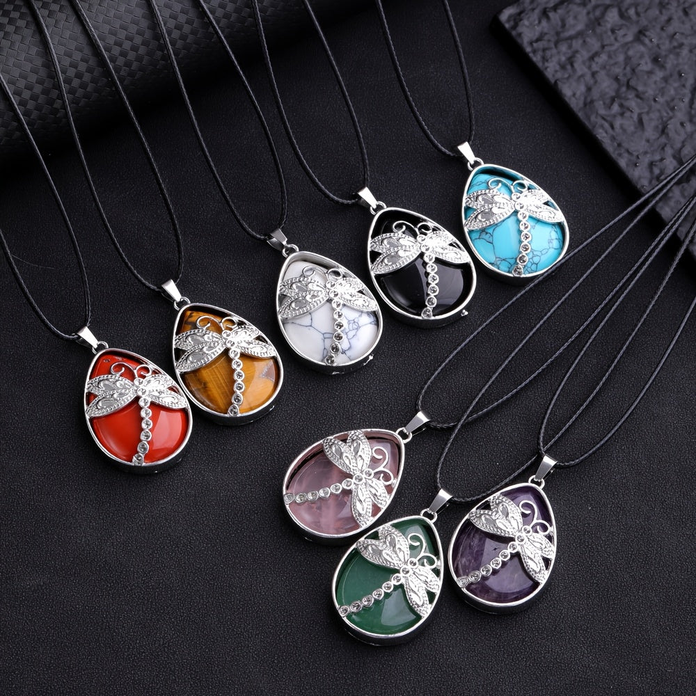 10pcs Dragonfly Pendant Necklace Set, Natural Water Drop Shaped-5pcs Pendant with 5pcs Adjustable Necklace Rope Can Be Used to Give Your Female