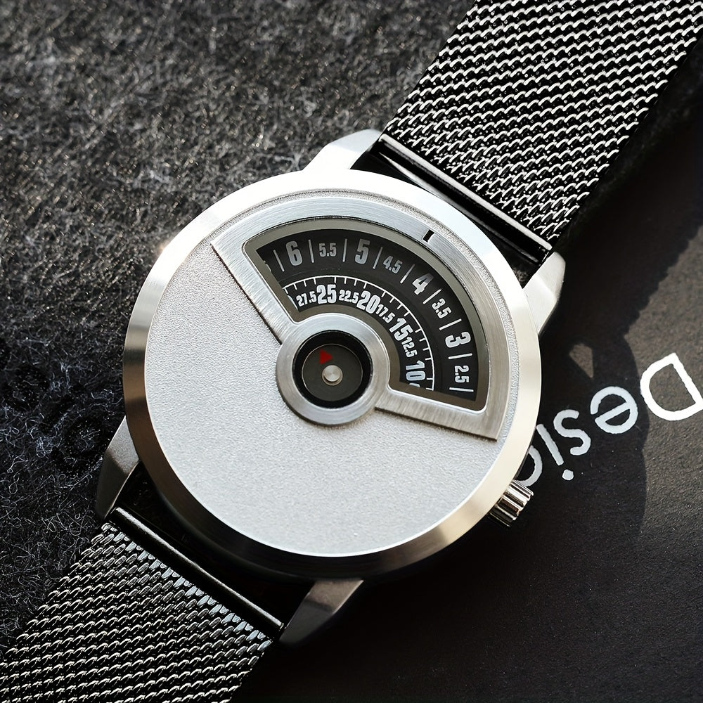 Modern Minimalist Watch - No Hands, Stainless Steel Strap, Quartz Movement, Battery-Powered (Non-Rechargeable) - Everyday & Formal Watch for Men & Women - Contemporary Industrial Design, Versatile Accessory, Sleek Timepiece, Premium Materials, Unique Time