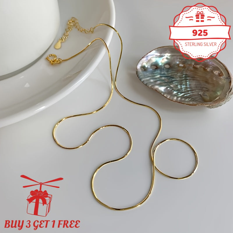 Handmade, 1mm24K 24K gold plated Plated 925 Sterling Silvery Round Snake Bone Chain Necklace Teenager'S Necklace, Vintage Fine Jewelry Gift For Her/Mom/Girlfriend, Elegant Gift Box (Buy 3 Get 1 Free), For Teenager