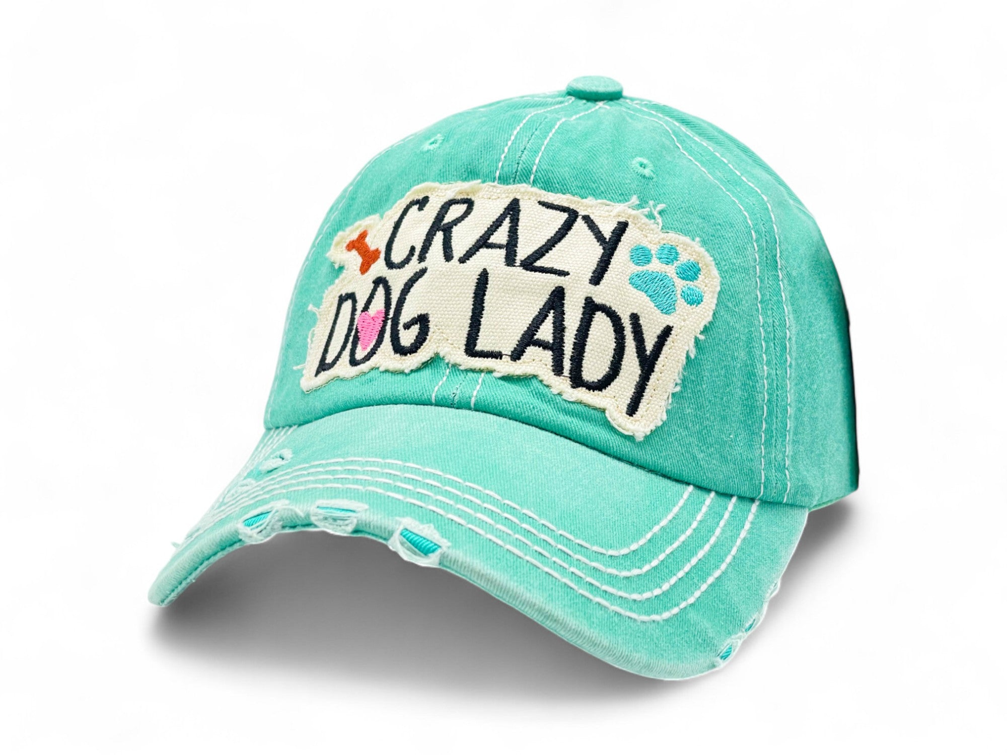"Crazy Dog Lady" Vintage Distressed Embroidered Baseball Cap For American - 100% Cotton, Breathable, Casual, Adjustable, UV Protection