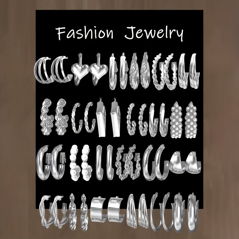 A Set Of 24 Pairs Of Fashionable Alloy Earrings-perfect For Everyday Wear Or As A Holiday Gift-zinc Alloy With Stainless Steel Studs-perfect For Parties And Everyday Use-no Enamel Or Gemstones-perfect For Year-round Styling