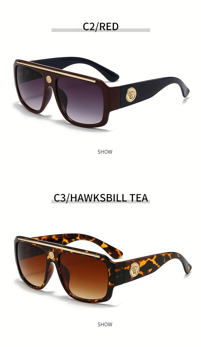 Men's Cyberpunk Square Fashion Eyewear - Extra Large Frame (>139mm), Lightweight Eyewear with Black and Golden Metal Trim, Over-the-Counter Decorative Lenses for Daily and Special Occasions - Futuristic Eyewear Street Fashion, Cosplay