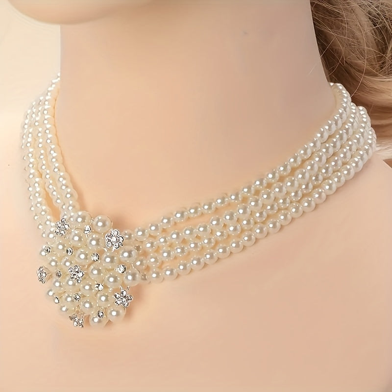 Bridal Jewelry Beads Necklace, High End And Luxurious, One Necklace+one Pair Of Earrings, Wedding Dress Accessories, Stage Performance, Evening Party Necklace
