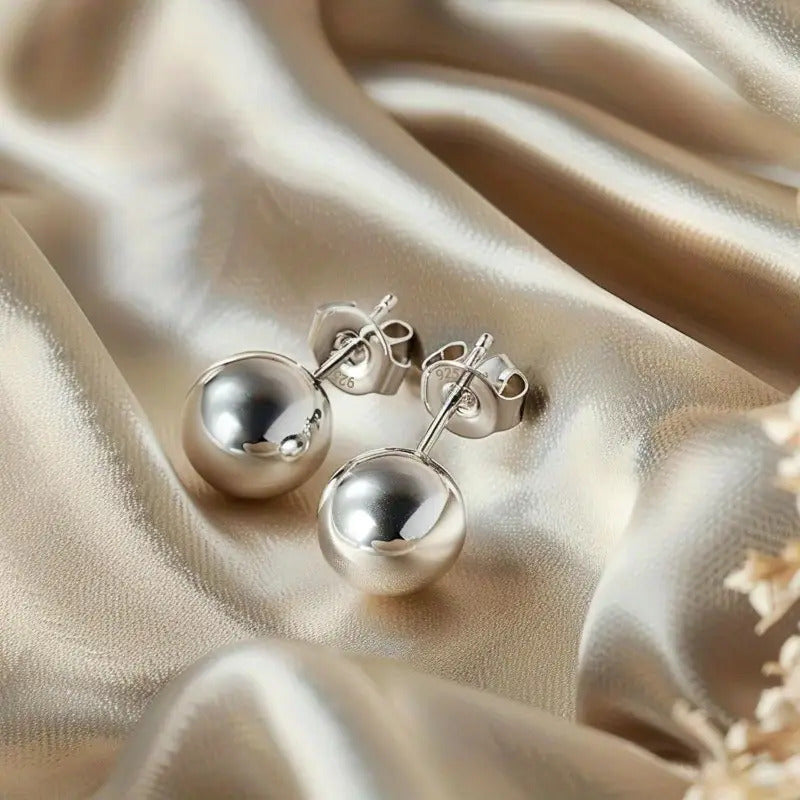 S925 Sterling Silver Stud Earrings Simple Design Ear Piercing Jewelry Decoration Daily Wear10mm Jewelry for Women Gift