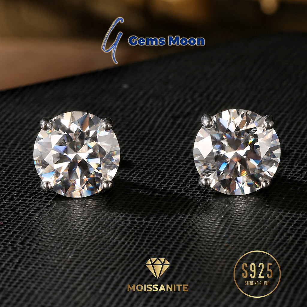 Amazing Discount! Brilliant Moissanite Hand-Set Stud Earrings, High-Quality D Color VVS1, S925 Silver, Ideal Jewelry Gifts for Valentine's Day, Birthday, with GRA Certificate, Velvet Pouch, Silver Polishing Cloth, Backs. Local Warehouse,