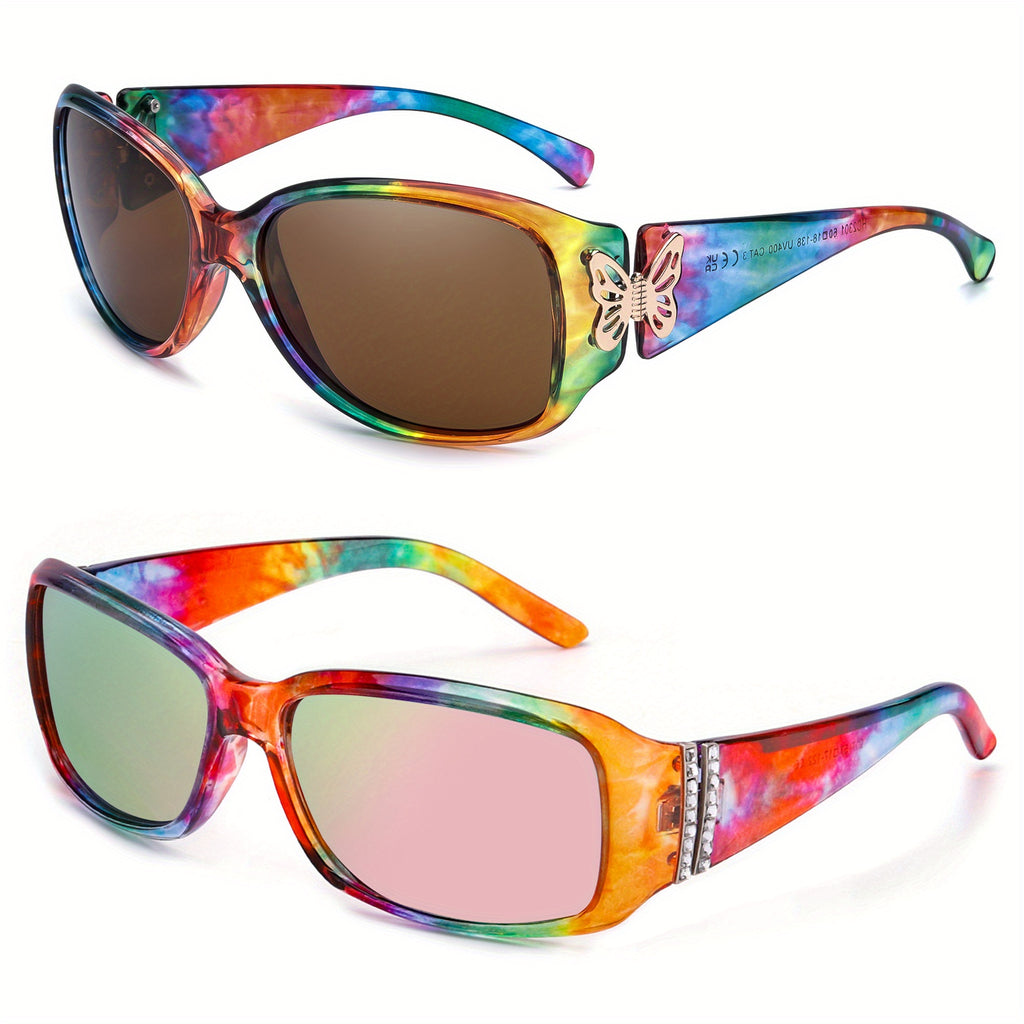 [2pcs] Women'S Polarized Sunglasses with Wrap-Around Butterfly Heart Design, Trendy Jackie-O Style for UV400 Protection