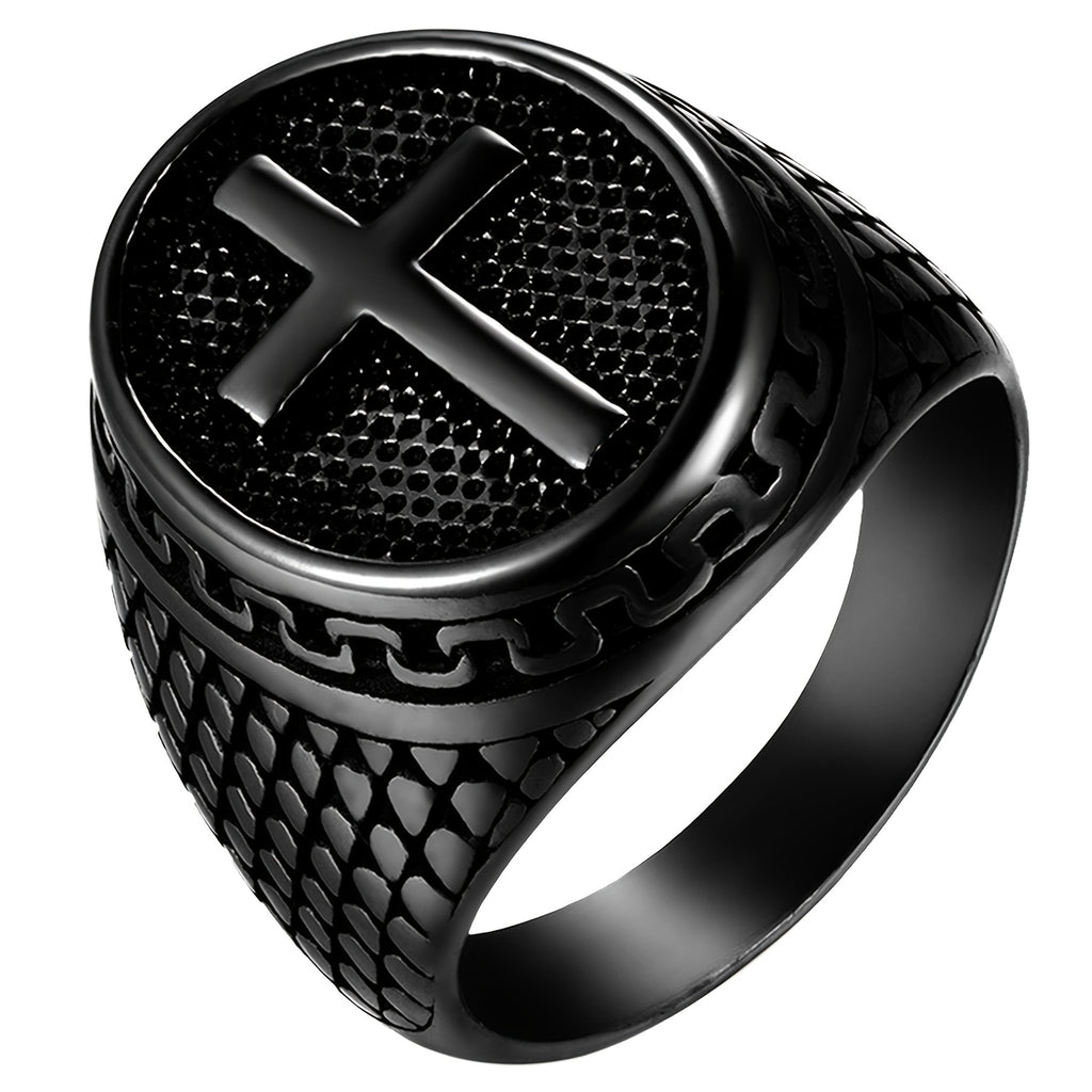 Men's Retro Simple 304 Stainless Steel Crucifix Cross Ring Christian Prayer Band Amulet Vintage Latin Cross Stamp Cast Pattern Size 7-15