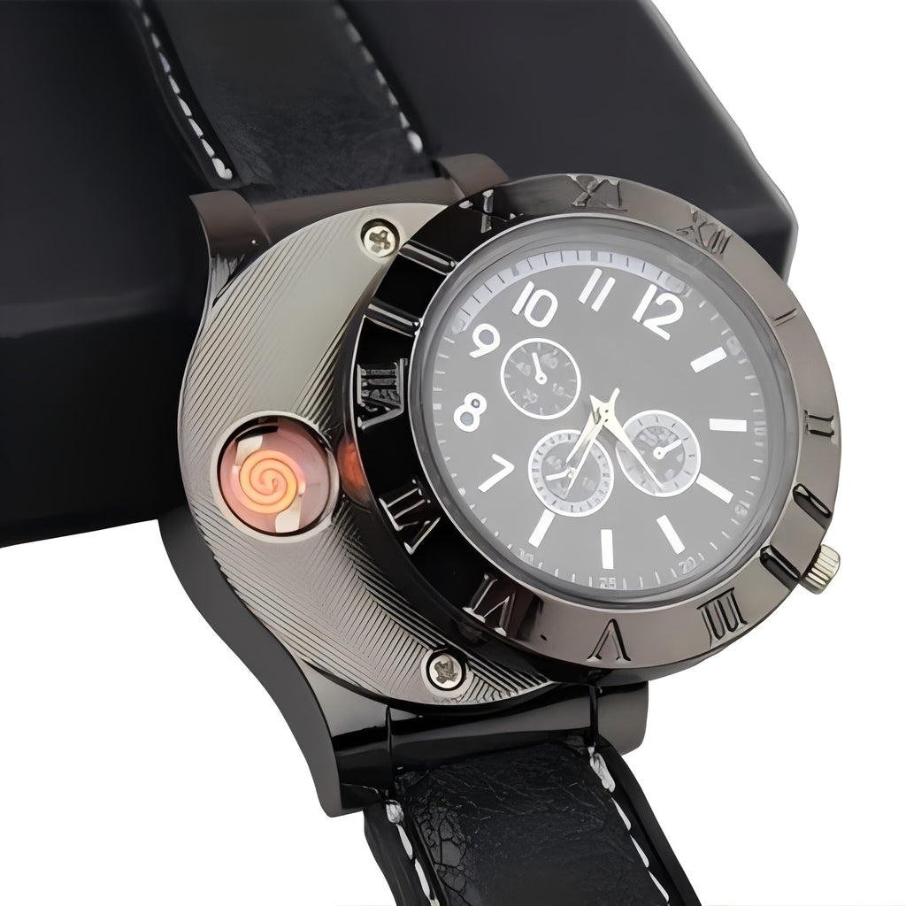 USB Lighter Watch for Men, Casual Windproof Flameless Cigarette and Cigar Lighter, the Best Gift for Father and Husband
