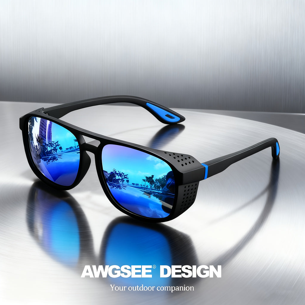 Circular Polarized Steampunk Sports Glasses - Stylish Polarized Running Glasses - Ideal for Fishing and Driving, Durable Side Cutout Frame, HD Lenses，sunglasses