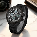 [Luxury Sport Watch] JOEFOX Men's Luxury Analog-Digital Sport Watch - Large Face Dual Display, Stainless Steel Band, LED Backlight 3ATM Waterproof Chronograph And Alarm Wristwatch