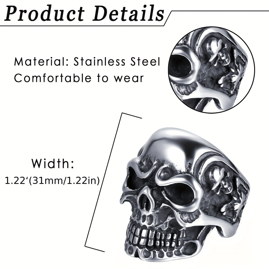 Flongo Men'S Vintage Gothic Skull Stainless Steel Ring Biker Cocktail Party Band Size 7-15