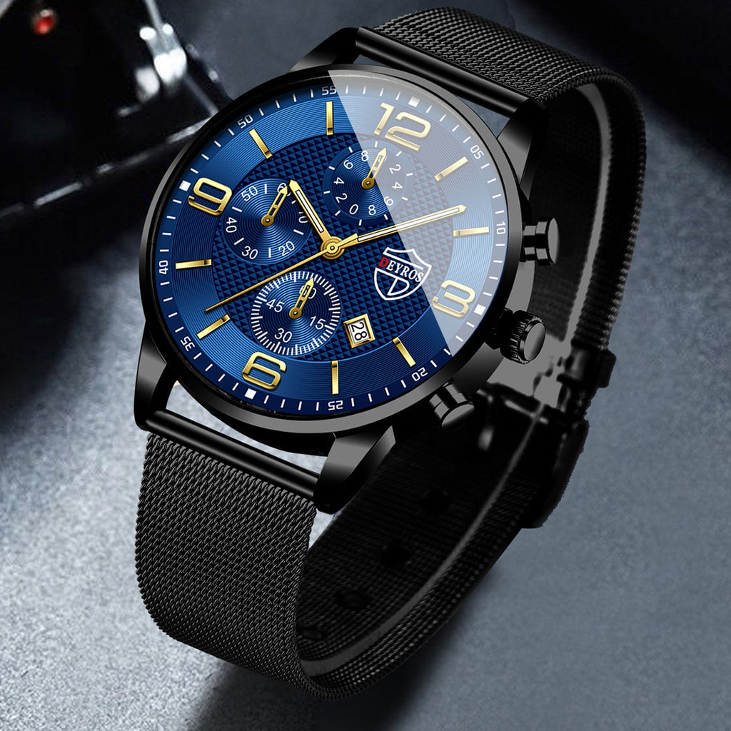 4pcs/Set Men'S Elegant Quartz Watch And Bracelet Set | Stainless Steel | Casual Watch | Business Watch | Bracelet for Men | Men'S Necklace | Date Watch for Men