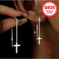 Low Allergy S925 Silver Women's Cross Tassel Earrings Suitable for Teacher's Day, Back-to-School Season, Daily Music Festival Parties And Various Occasions with Gift Bag