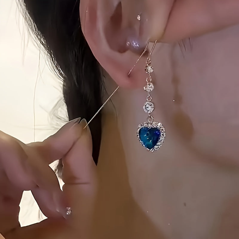 2 Pairs Heart-Shaped Crystal Pendant Earrings - Exquisite, Luxurious, Sparkling Rhinestone, Ideal for Valentine's Day Gifts