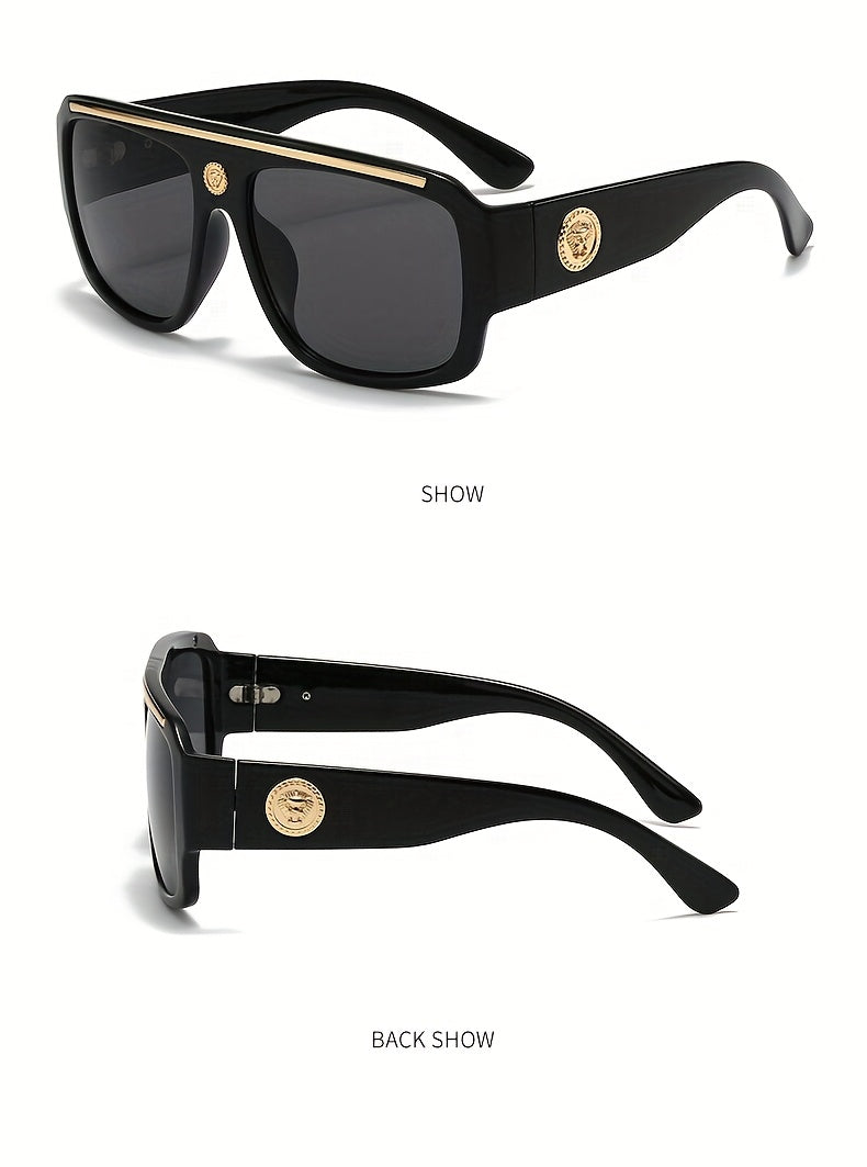2 Pairs Of Men's Cyberpunk Square Fashion Glasses - Black Golden Metal Decoration, Lightweight Daily Wear Lenses, Street Trend Gifts, Luxury Polished Accessories, Fashion Glasses, Durable Daily Glasses