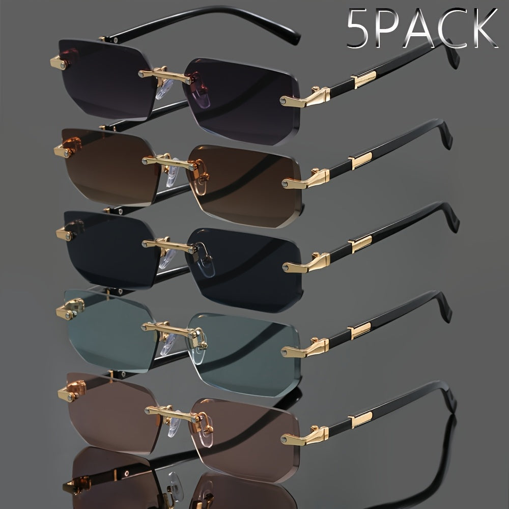 5pcs Set of Frameless Metal Fashion Glasses for Men and Women, Classic  Trend Glasses Suitable for Summer Parties, Casual Street Photography, and Holiday Gifts