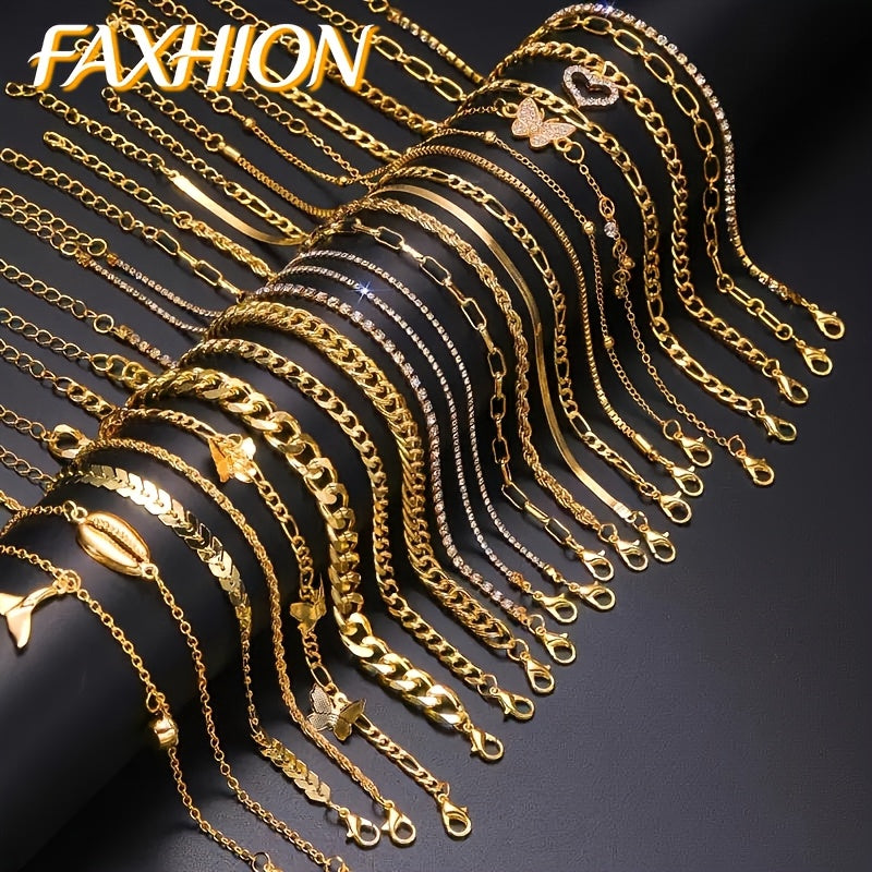 22 piece fashionable and elegant butterfly tail pendant metal ankle chain set suitable for girls' daily parties, trendy and fashionable ankle chain set, holiday gift fashion jewelry