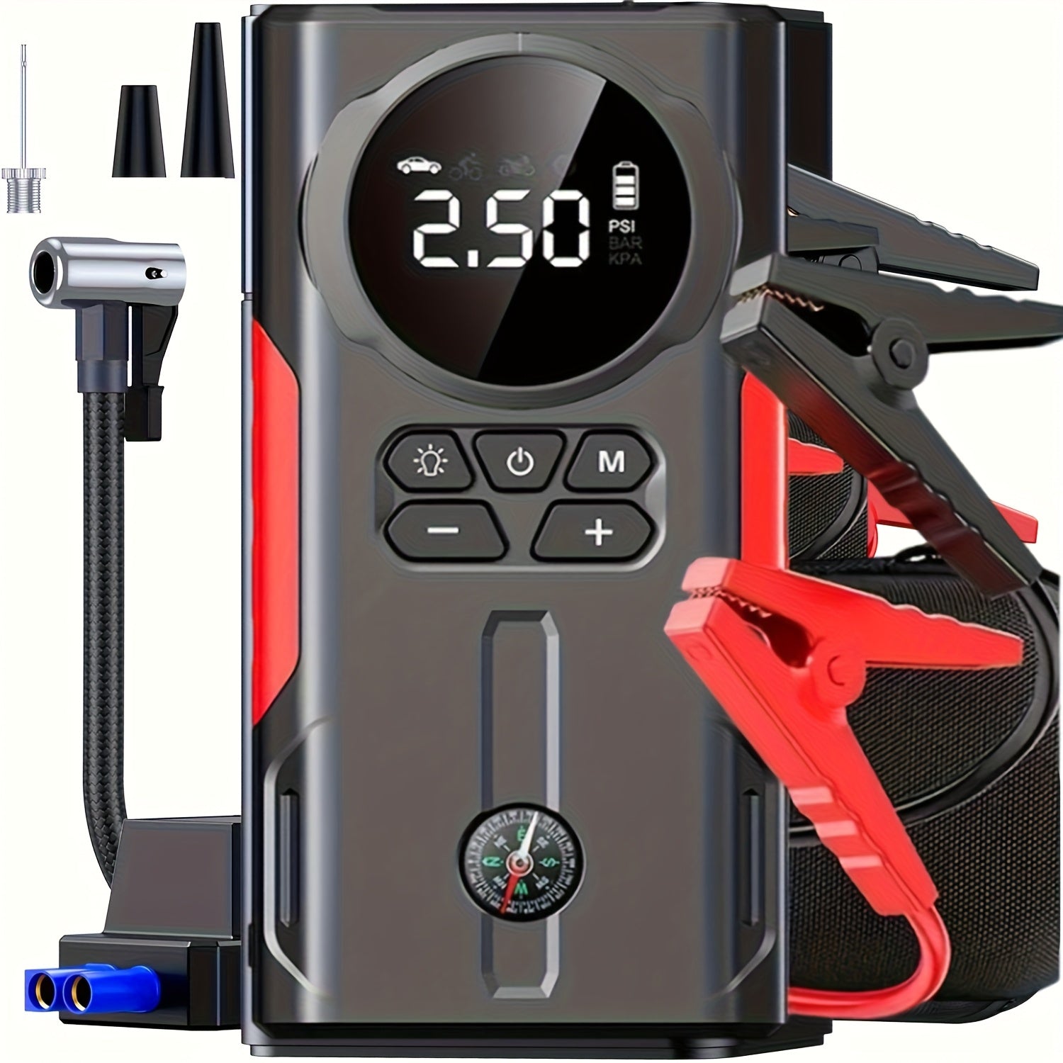 [Portable Car Jump Starter] 10000upgrade 7-in-1 Multi-Functional Emergency Jump Starter, Portable Car Battery Starter, Suitable For 2.64-Gallon Gasoline Or 2.38-Gallon Diesel Batteries, LED Emergency Lights, And Car Emergency Tools