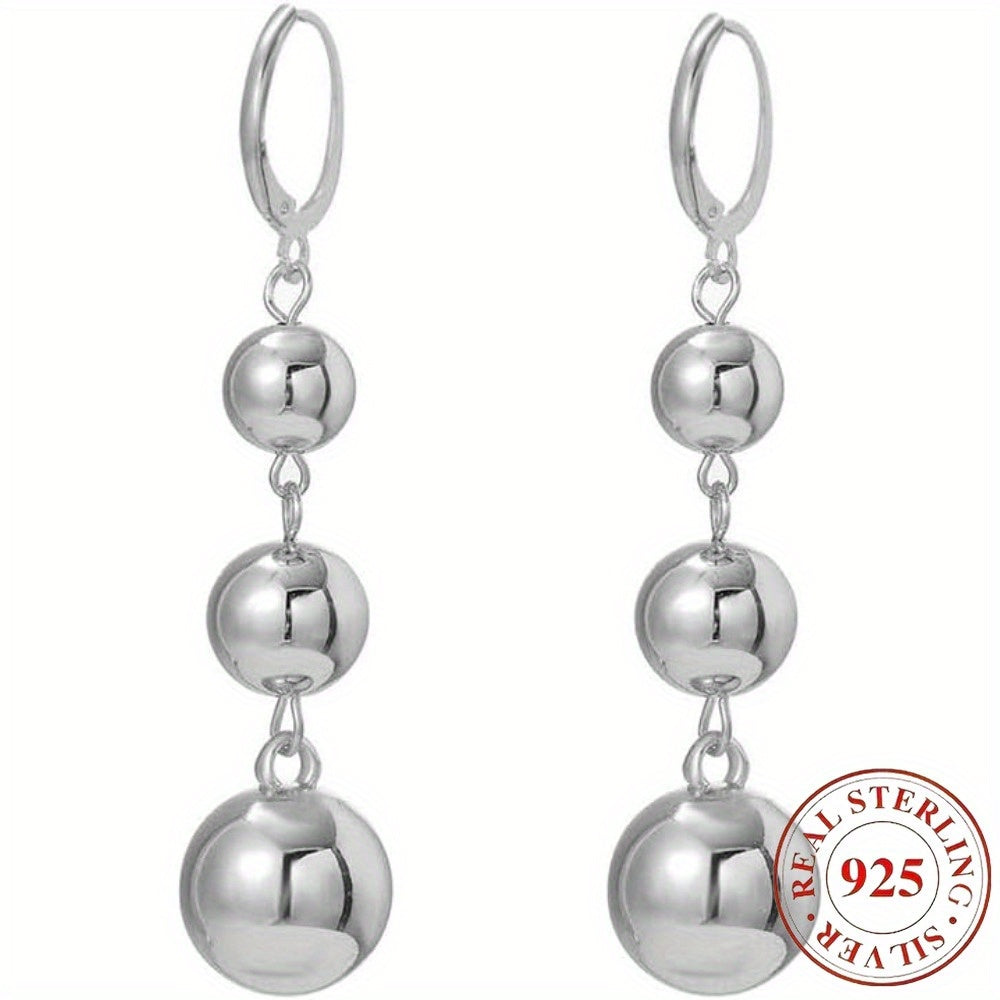 S925 Silver Three Silver Ball Earrings Earrings for Women, Retro French High-end Long Design, New Cool Style